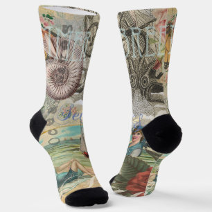 Sommerstrand vintage Oktopus antike Segelschifffah Socken