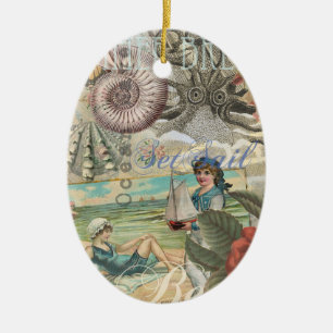 Sommerstrand Vintager Oktopus antikes Segeln Keramik Ornament