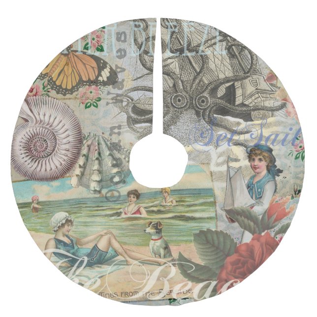 Sommerstrand Vintager Oktopus antikes Segeln Polyester Weihnachtsbaumdecke (Vorderseite)