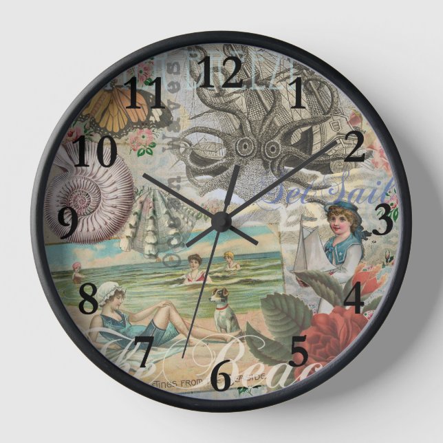 Sommerstrand Vintager Oktopus antikes Segeln Uhr (Vorderseite)