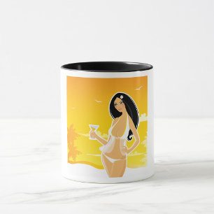 Sommerstrandfrau Tropischer Sonnenuntergang Tasse
