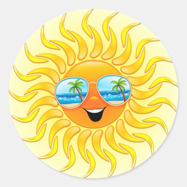 Sommersun-Cartoon mit Sonnenbrilleaufklebern Runder Aufkleber (Vorderseite)