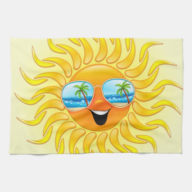 Sommersun-Cartoon mit Sonnenbrilleküchentüchern Handtuch (Horizontal)