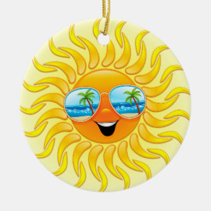 Sommersun-Cartoon mit Sonnenbrilleverzierung Keramik Ornament