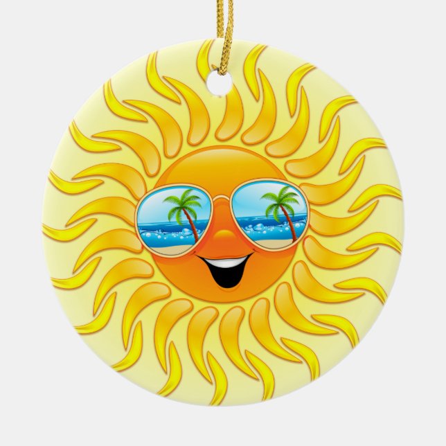 Sommersun-Cartoon mit Sonnenbrilleverzierung Keramik Ornament (Vorne)