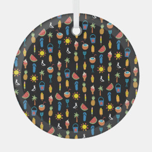 Sommersymbole Schwarzer Nahtloser Hintergrund Ornament Aus Glas