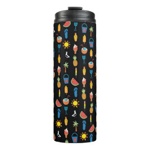 Sommersymbole Schwarzer Nahtloser Hintergrund Thermosbecher