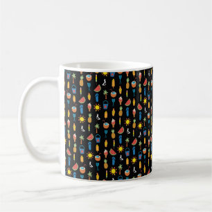 Sommersymbole sind nahtlos Vintag schwarz. Wiederh Kaffeetasse