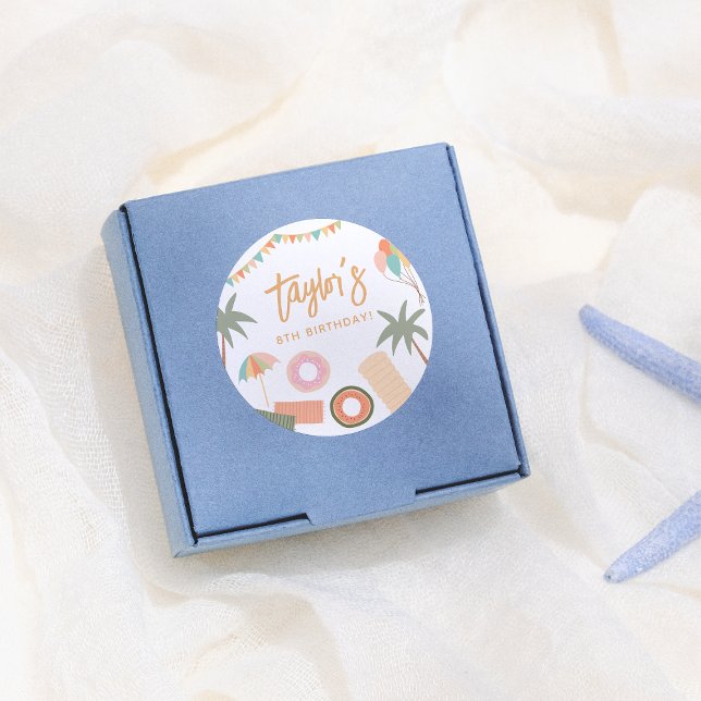 Sommertag Spaß Girl Pool Geburtstagsparty Runder Aufkleber (Von Creator hochgeladen)