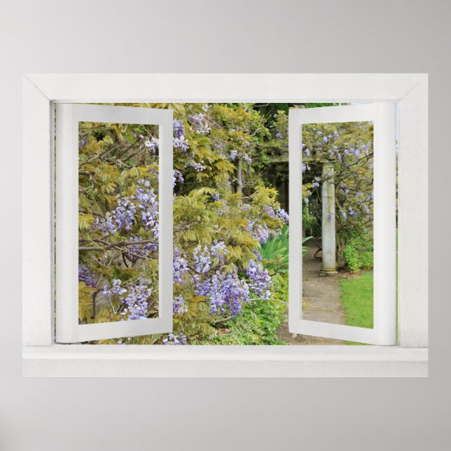 Sommertage - Open Window View mit Blue Wisteria Poster (Vorne)
