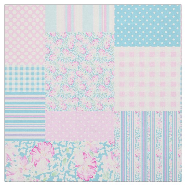 Sommertage Rosa Rosen Faux-Patchwork-Muster Stoff (Muster)