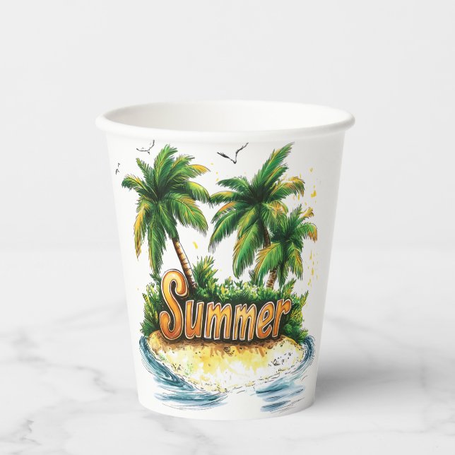 Sommertext - tropische Sommerinsel Pappbecher (Vorderseite)