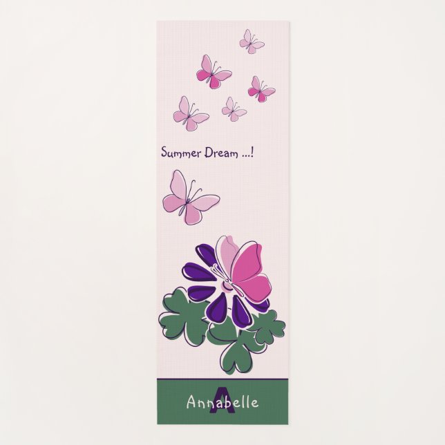 Sommertraum rosa Schmetterlinge Violett Blume Name Yogamatte (Vorderseite)