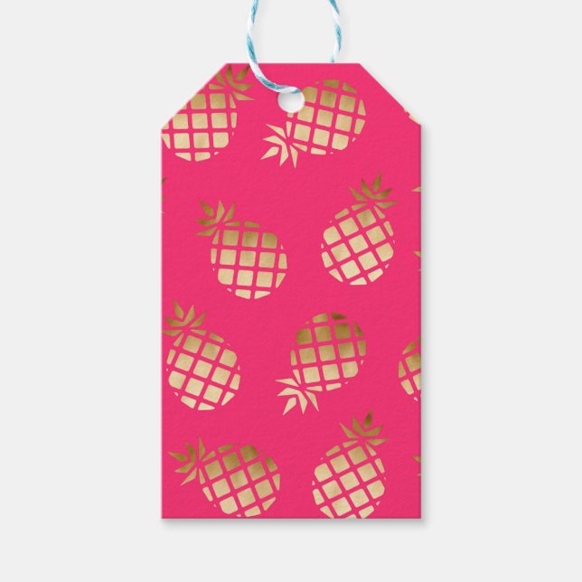Sommertropisches Gold und rosa Ananas-Muster Geschenkanhänger (Vorderseite)