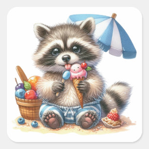 Sommerüberraschung Waschbär Quadratischer Aufkleber