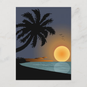 Sommeruntergang-Illustration mit Palme Postkarte