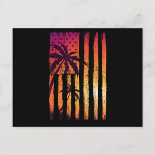 Sommeruntergang Palmen Amerikanische Flagge Cool F Feiertagspostkarte