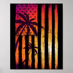 Sommeruntergang Palmen Amerikanische Flagge Cool S Poster