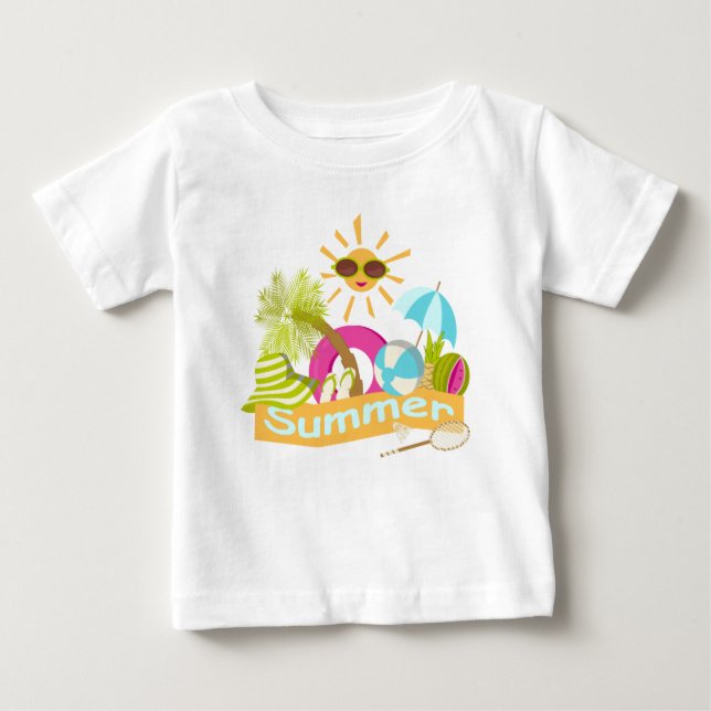 Sommerurlaub am Strand lächelnd Sonne in Sonnenbri Baby T-shirt (Vorderseite)