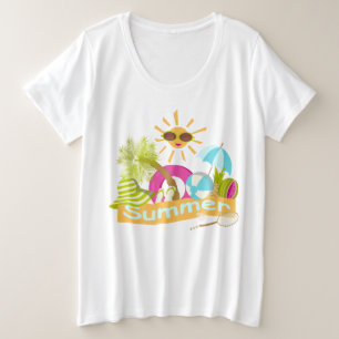 Sommerurlaub am Strand lächelnd Sonne in Sonnenbri Große Größe T-Shirt