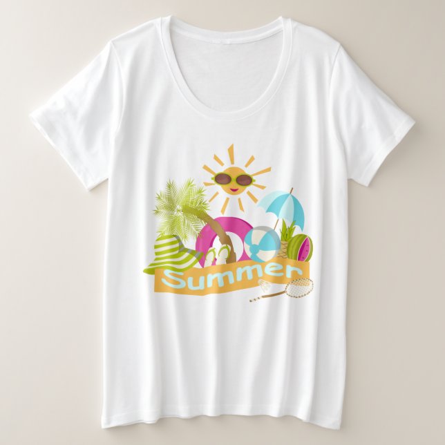 Sommerurlaub am Strand lächelnd Sonne in Sonnenbri Große Größe T-Shirt (Design vorne)