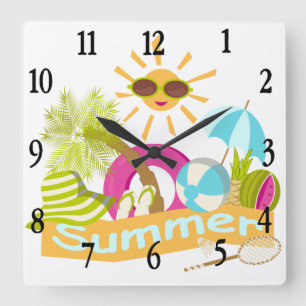 Sommerurlaub am Strand lächelnd Sonne in Sonnenbri Quadratische Wanduhr