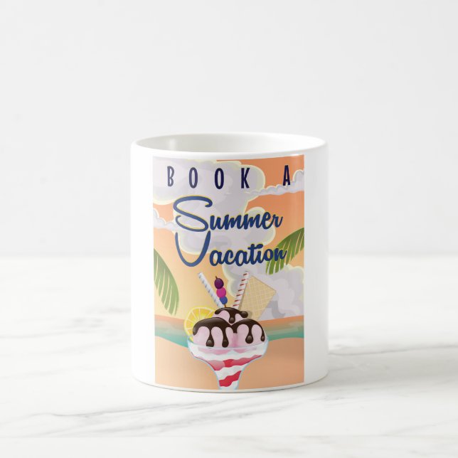 Sommerurlaub Cartoon Reiseplakat Kaffeetasse (Mittel)