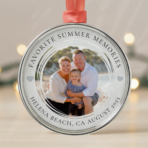 Sommerurlaub Erinnerungen Familienleben Foto halte Ornament Aus Metall