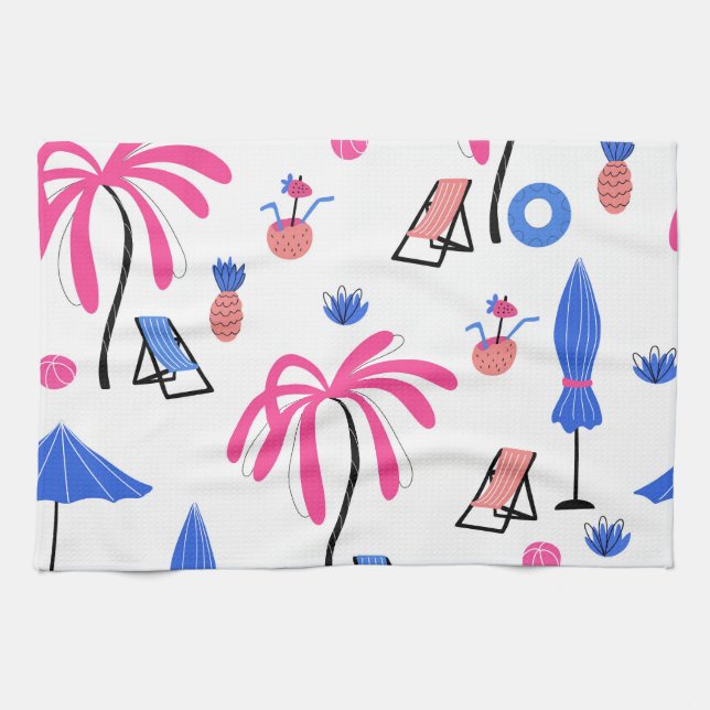 Sommerurlaub: Palmen Bäume Ananas Muster Geschirrtuch (Horizontal)