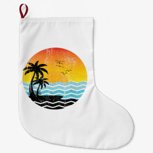 Sommerurlaub Palmen Retro Sonnenuntergang Tropisch Großer Weihnachtsstrumpf
