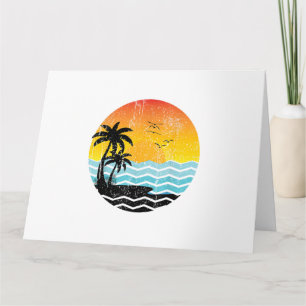 Sommerurlaub Palmen Retro Sonnenuntergang Tropisch Karte