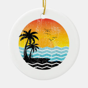 Sommerurlaub Palmen Retro Sonnenuntergang Tropisch Keramik Ornament