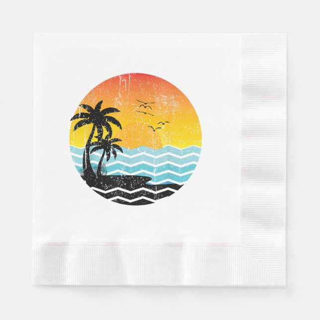 Sommerurlaub Palmen Retro Sonnenuntergang Tropisch Serviette (Vorderseite)