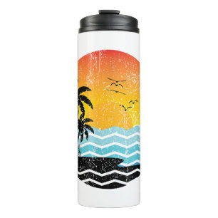 Sommerurlaub Palmen Retro Sonnenuntergang Tropisch Thermosbecher