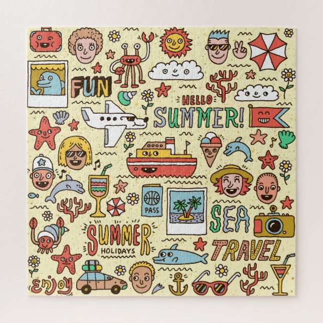 Sommerurlaub Reisen Doodle Set Puzzle (Vertikal)