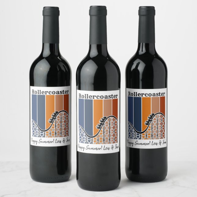 Sommerurlaub Reiten auf dem Rollercoaster Retro Weinetikett (Flaschen)
