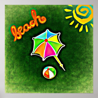 Sommerurlaub Strand Umbrella und Ball Poster