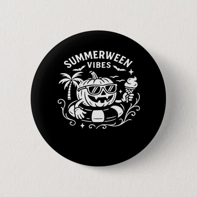 Sommerurlaub Summerween Vibes Pumpkin Pool Floa Button (Vorderseite)