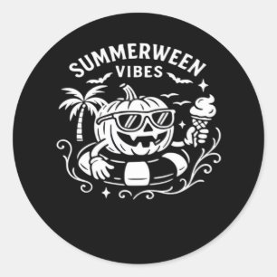 Sommerurlaub Summerween Vibes Pumpkin Pool Floa Runder Aufkleber