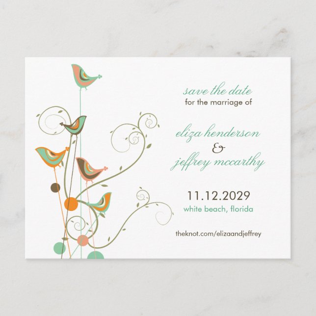 Sommervögel und Wirbel Save the Date Postkarte (Vorderseite)