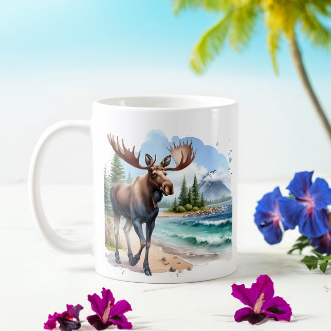 Sommerwasserfarbe Elche am Strand Kaffeetasse (Von Creator hochgeladen)