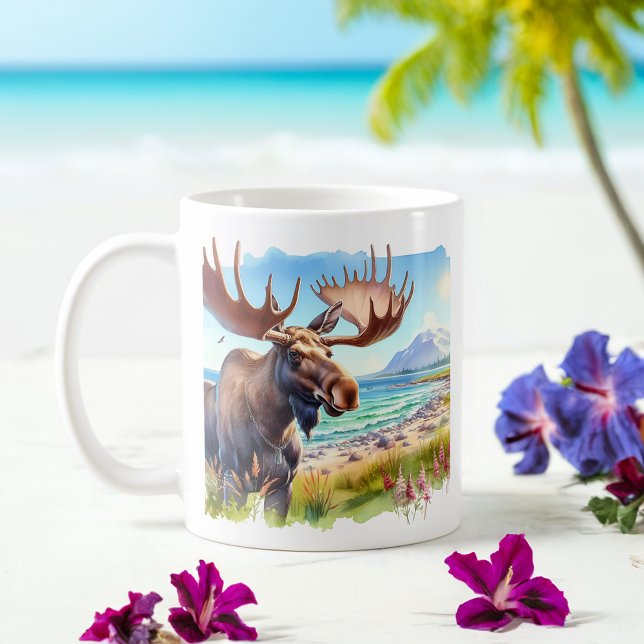 Sommerwasserfarbe Elche am Strand Kaffeetasse (Von Creator hochgeladen)