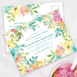 Sommerwasserfarbe Floral 30. Geburtstag Einladung Postkarte<br><div class="desc">Neu im Sommer 2024. Moderne und farbenfrohe sommerliche Blumenfarbe mit rosa,  türkisblauen,  gelben und orangefarbenen Blume. Sie bilden einen rustikalen,  boho schicken botanischen Rahmen um Ihre Geburtstagsparty Details. Dieser Artikel ist Teil der Sammlung Summer Watercolor Floral. Es enthält professionell gestaltete Einladungen,  Begrüßungsschilder und Party-Dekorationen.</div>