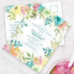 Sommerwasserfarbe Floral 30. Geburtstag Einladung Postkarte<br><div class="desc">Neu im Sommer 2024. Moderne und farbenfrohe sommerliche Blumenfarbe mit rosa,  türkisblauen,  gelben und orangefarbenen Blume. Sie bilden einen rustikalen,  boho schicken botanischen Rahmen um Ihre Geburtstagsparty Details. Dieser Artikel ist Teil der Sammlung Summer Watercolor Floral. Es enthält professionell gestaltete Einladungen,  Begrüßungsschilder und Party-Dekorationen.</div>