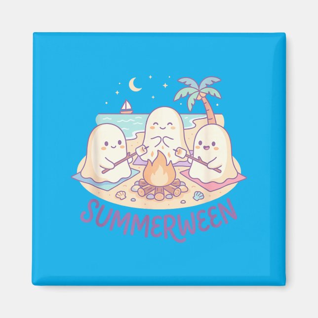 Sommerween Art Geist Marshmallow Braten Strand Magnet (Vorne)