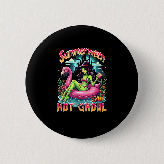 Sommerween Hexen Stimmung Urlaub Halloween Lustig  Button (Vorderseite)