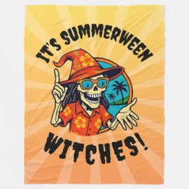 Sommerween-Hexenskelett in tropischem Hexenhut Fleecedecke