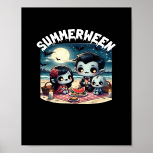 Sommerween mit einer Familie von Vampiren am Stran Poster