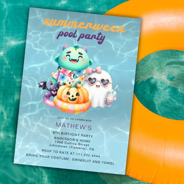 Sommerween Poolparty Kindergeburtstagsfeier jedes  Einladung (Von Creator hochgeladen)