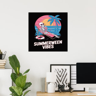 Sommerween-Skelett-Sommerferien-Strand-Lustig Poster
